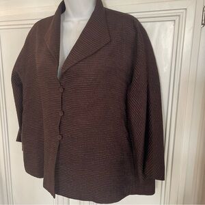 Eileen Fisher Blazer Jacket Sz S Brown Textured Button Up 75% Silk  Wool Great